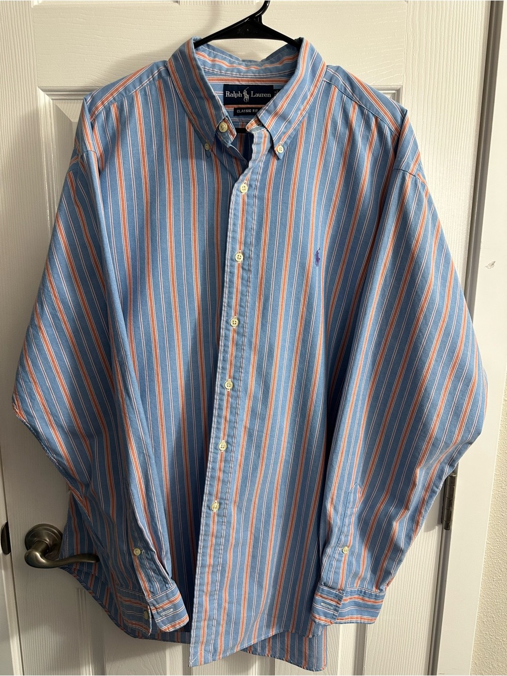 Ralph Lauren Light Blue and Orange Striped Button-Down Shirt